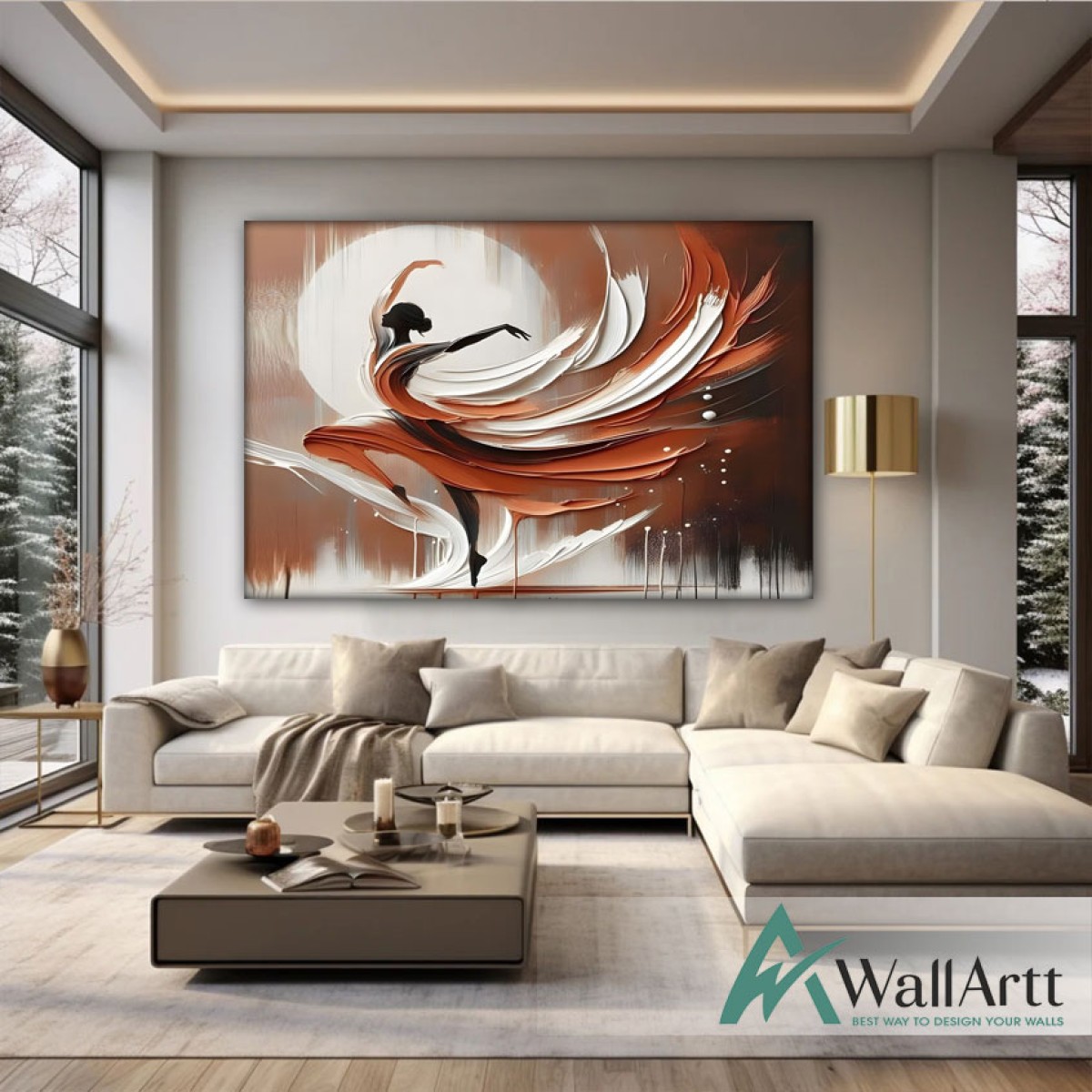 Abstract Female Dancer 3D Heavy Textured Partial oil Painting - Wall Art